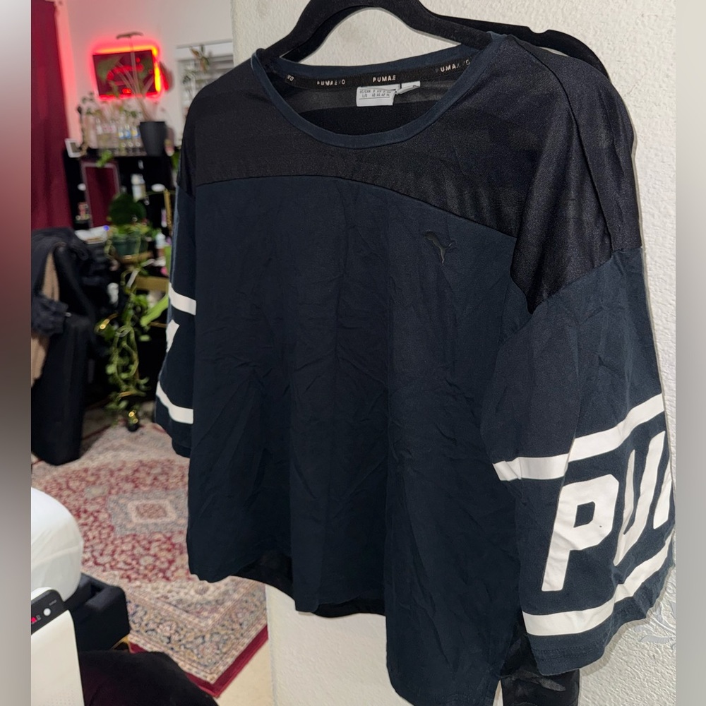 Puma Black Tee with White Sleeve Accents